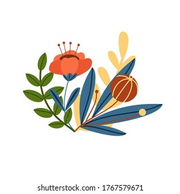 Vector illustration with modern cute colorful flowers.  