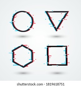 Vector Illustration Modern Cyber Glitch Symbol. Retro 3D Shapes Set