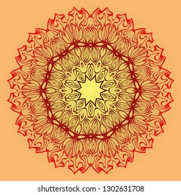 Vector Illustration. Modern Decorative Floral Mandala. Hand Drawn Background. Islam, Arabic, Indian, Ottoman Motifs. Sunrise color.