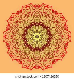 Vector Illustration. Modern Decorative Floral Mandala. Hand Drawn Background. Islam, Arabic, Indian, Ottoman Motifs. Sunrise color.