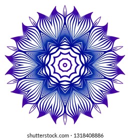 Vector Illustration. Modern Decorative Floral Mandala. Hand Drawn Background. Islam, Arabic, Indian, Ottoman Motifs. Purple blue gradient.