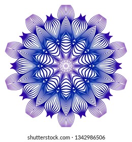 Vector Illustration. Modern Decorative Floral Mandala. Hand Drawn Background. Islam, Arabic, Indian, Ottoman Motifs. Purple blue gradient.