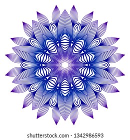Vector Illustration. Modern Decorative Floral Mandala. Hand Drawn Background. Islam, Arabic, Indian, Ottoman Motifs. Purple blue gradient.