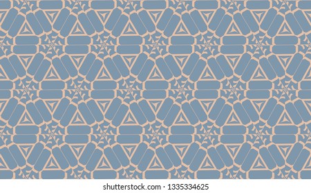 Vector illustration with modern decorative pattern in triangles style. Illusion curved line. For interior wallpaper, smart design, fashion print.