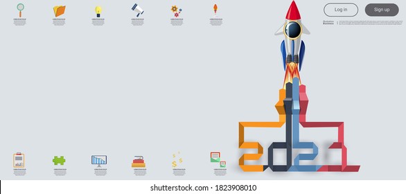 Vector illustration modern design business plan brainstorm think analyze creative Rocket marketing strategy 2021 Idea and Concept Vector illustration Infographic template.