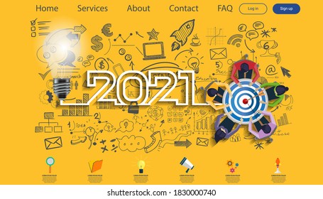 Vector illustration modern design business plan brainstorm think analyze creative  light bulb idea concept with marketing strategy 2021 new year  Infographic template.