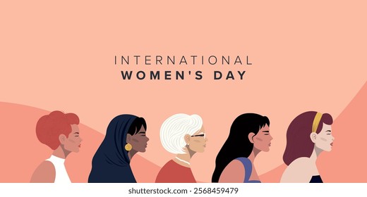 Vector illustration. Modern design. Women's day, banner, postcard, background, cover. Women's rights, holiday.