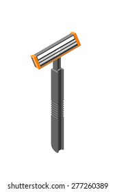 A vector illustration of a modern disposable razor for male's grooming.
Disposable male razor Icon illustration.
Isometric throw away plastic razor.