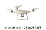Vector illustration of a modern drone with four propellers and camera, designed in a sleek, minimalist style. Ideal for technology, aerial photography, and innovation concepts. Drone 3d cartoon