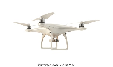Vector illustration of a modern drone with four propellers and camera, designed in a sleek, minimalist style. Ideal for technology, aerial photography, and innovation concepts. Drone 3d cartoon