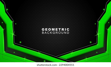 Vector illustration of a modern dynamic green and black abstract banner background with a frame and hexagon pattern. black steel futuristic background