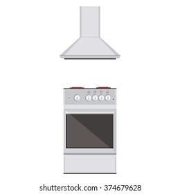 Vector illustration modern electric or gas stove and extractor kitchen hood. House appliance. Kitchen appliance