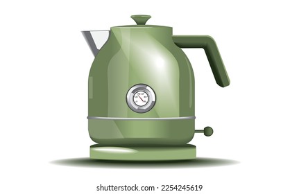Vector illustration of a modern electric green kettle in vintage style isolated