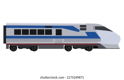Ilustración vectorial del moderno tren eléctrico de alta velocidad. Viajes ferroviarios y turismo ferroviario. Transporte en metro