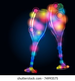 Vector illustration of modern, elegant, glittering champagne glasses