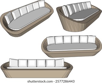 vector illustration of modern ethnic traditional living room sofa table chair design