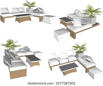 vector illustration of modern ethnic traditional living room sofa table chair design