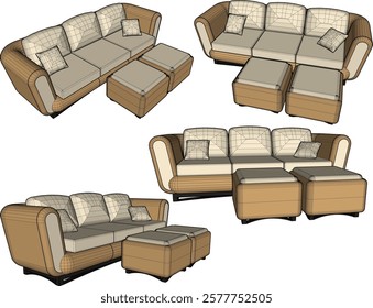 vector illustration of modern ethnic traditional living room sofa table chair design