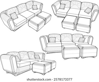 vector illustration of modern ethnic traditional living room sofa table chair design