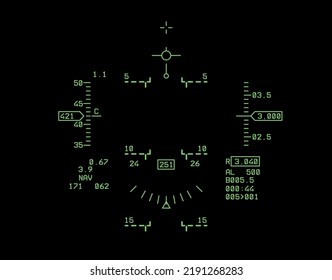 Vector illustration of modern F-16 supersonic fighter jet pilot interface on isolated background. An asset for a game about airplanes.