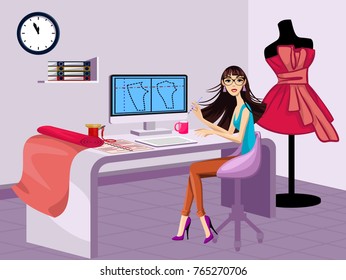 Vector Illustration Of A Modern Fashion Designer