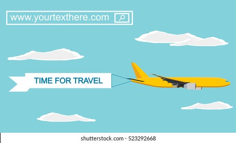 Vector illustration modern flat concept design flying advertising banners pulled by air plane. Ideal for web banners