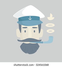 Vector illustration in modern flat design with captain in hat and pipe 