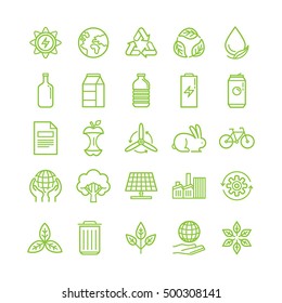 Vector illustration in modern flat linear style - recycle and ecology theme - sorting and recycling different types of garbage - organic, glass, paper, plastic, metal - infographic elements and icons