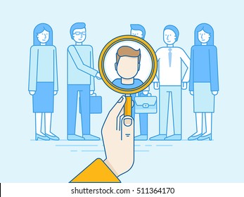 Vector illustration in modern flat linear style and infographic design elements - human resources concept -searching professional staff 