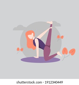 Vector illustration. modern flat people character. woman practicing yoga, practice calming the mind, looking for ideas. ideal for websites, landing pages, UI, mobile applications, posters, banners
