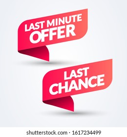Vector Illustration Modern Flat Red Banner Ribbon Set With Last Minute Offer, Last Chance