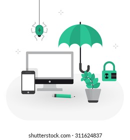 Vector illustration of a modern flat style. Data protection, privacy, custom set, data security, private office, workspace.