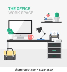 Vector illustration of a modern flat style. Personal space, office workstation, a creative profession.