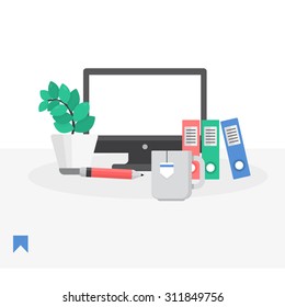 Vector illustration of a modern flat style. Workspace, private office, work on the project.