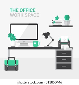 Vector illustration of a modern flat style. Personal space, office workstation, a creative profession.