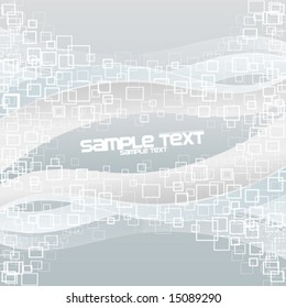 Vector illustration of a modern flowing forms background with multiple squares, lined artwork and gradient colors. Sample text template.