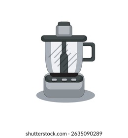 Vector illustration of a modern food processor with transparent jar and black handle. Perfect for kitchen appliance, cooking, or food prep themed designs.
