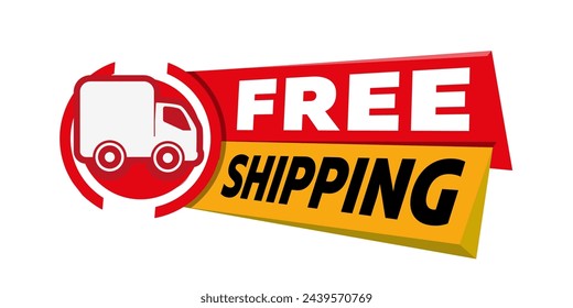 Vector Illustration Modern Free Shipping Shop Now Advertisement Label
