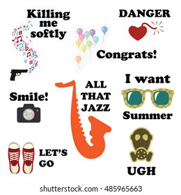vector illustration for modern funny stickers for messenger or social media in trend style and different slang expressions and acronyms and memes