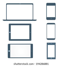 vector illustration of modern gadgets blue silhouettes on white background