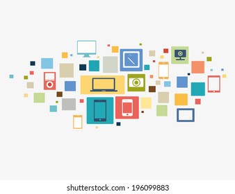 vector illustration of modern gadgets in icons and squares