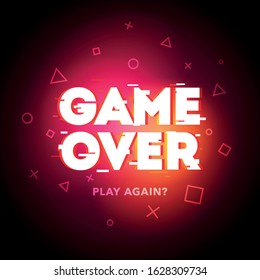 Vector illustration modern game over glitch background. Glitched retro game backdrop.