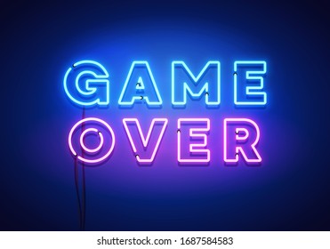 Vector Illustration Modern Game Over Neon Sign With Blue And Pink Glow Effect