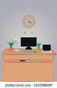Vector illustration of Modern gaming pc set up in beautiful room with laptop and RGB lightening