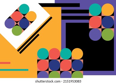 Ilustración vectorial del fondo geométrico moderno con círculos coloridos y cuadrados y líneas