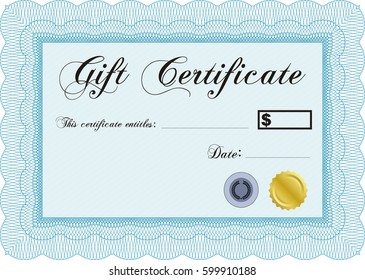 Vector illustration of Modern gift certificate icon in blue.

