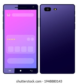 Ilustración vectorial en estilo moderno de morfismo de vidrio. Imagen realista de teléfono móvil con y una pantalla de color e iconos transparentes. Concepto de aplicación en morfismo de vidrio.
