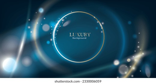vector illustration modern and glittering circle lines luxury background design template. dark blue color realistic bright backdrop design.