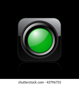 Vector illustration of  modern glossy black icon depicting a green traffic light