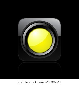 Vector illustration of  modern glossy black icon depicting a yellow traffic light